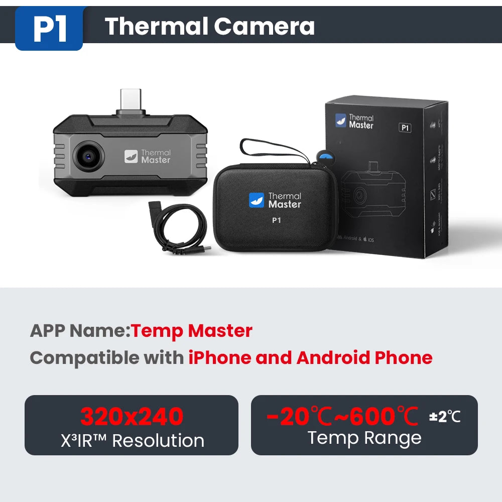 Thermal Camera P1 IOS& Android Phone 320*240 X³IR Resolution Infrared Thermal Imaging Camera Air Conditioning HVAC Inspection Thermal Master Factory Store