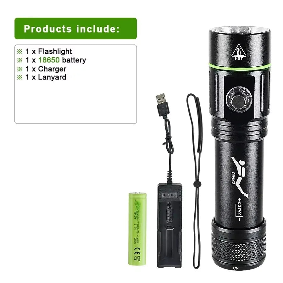 Tactical High Lumen Professional Diving Flashlight, Compact & Portable Rechargeable Underwater Fill Light, Camping Torch ZEBA Official Store