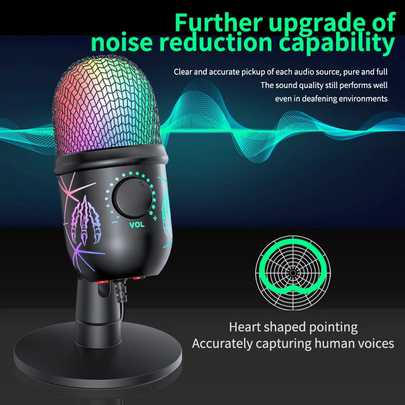 Gaming Microphone USB Microphone for PC Condenser Podcast Mic for Studio Recording with Headphone Jack, Led, Noise Cancellation basix Official Store