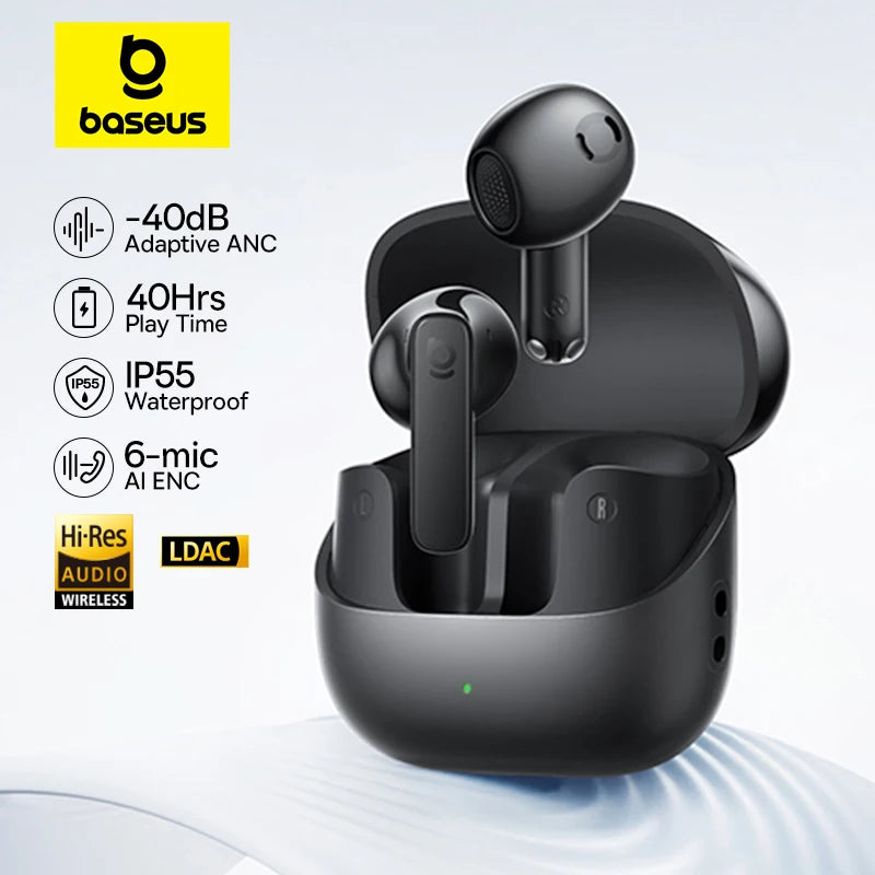 Baseus Bass BS1 NC -40dB Realtime Adaptive ANC Wireless Earbuds Bluetooth 6.0 Semi-Open Earphones LDAC Hi-Res Audio 6-Mic AI ENC BASEUS Co.,Ltd. Store