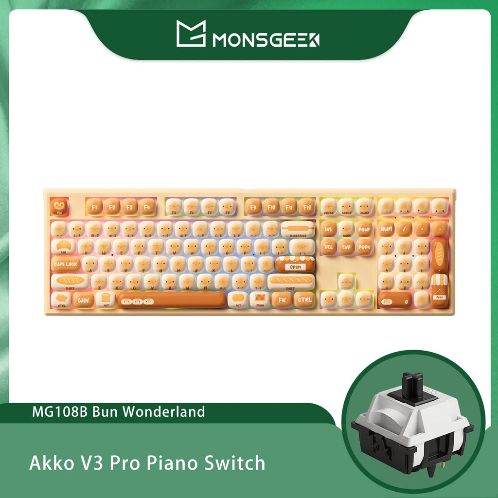 Akko MonsGeek MG108B Bun Wonderland Wireless Mechanical Keyboard MOG Profile RGB 108 Keys Full Size Hot Swap USB / 2.4G / BT 5.0 AKKO Official Store
