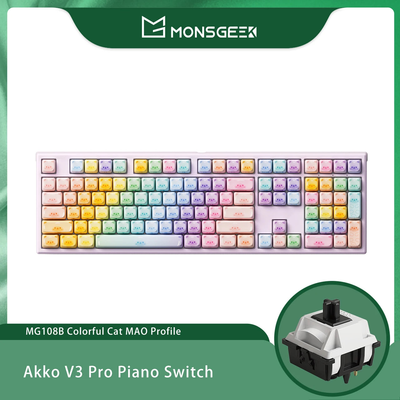 Akko MonsGeek MG108B Bun Wonderland Wireless Mechanical Keyboard MOG Profile RGB 108 Keys Full Size Hot Swap USB / 2.4G / BT 5.0 AKKO Official Store