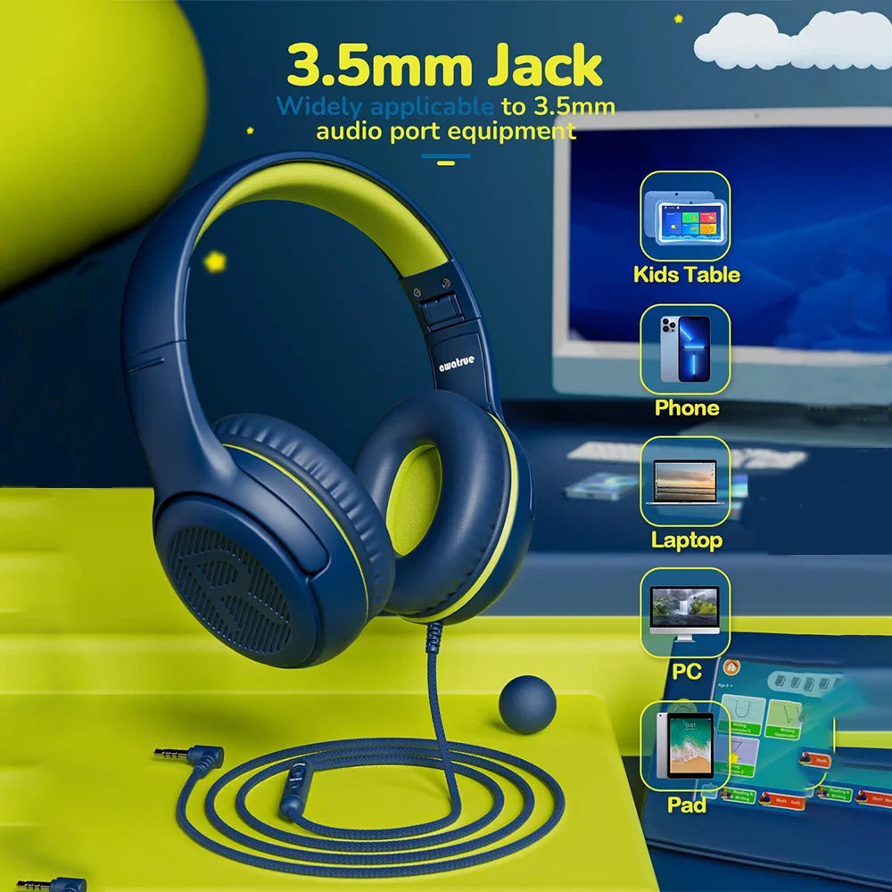 1/2/3Pcs AWATRUE AT2 Kids Headphones Wired Toddler Headsets with Mic Over-Ear Headphone Foldable on-Ear Design for PC,Laptop NUBWO Audio Store