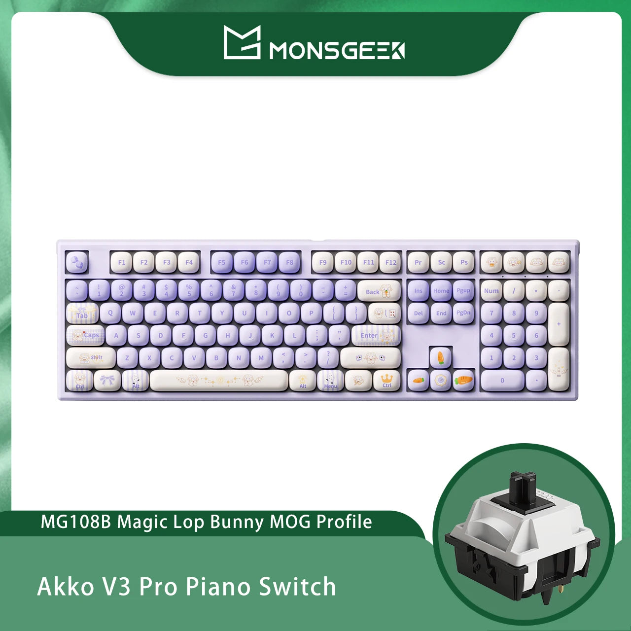 Akko MonsGeek MG108B Bun Wonderland Wireless Mechanical Keyboard MOG Profile RGB 108 Keys Full Size Hot Swap USB / 2.4G / BT 5.0 AKKO Official Store