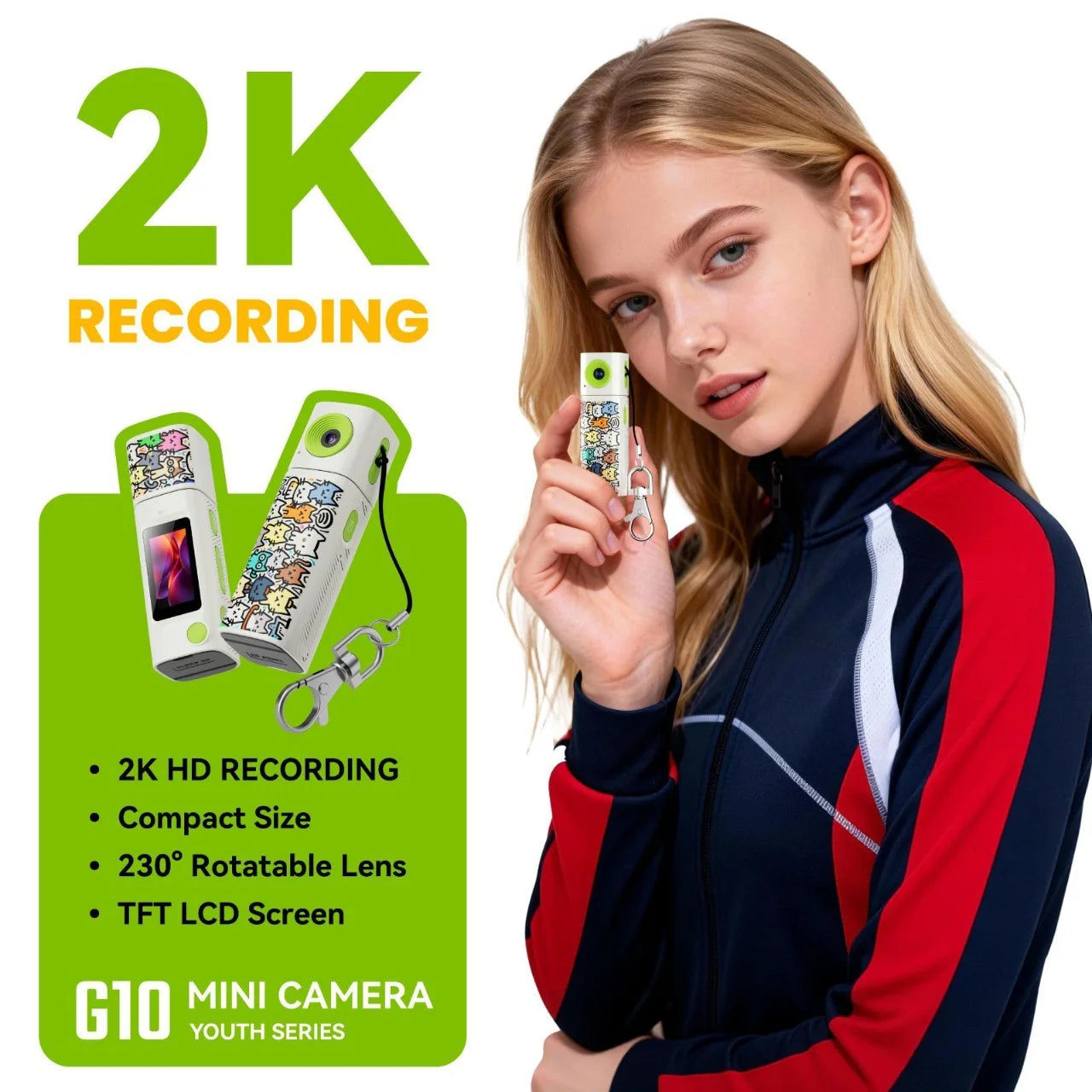 Lenovo G10 Lipstick CCD 2K Mini Thumb Camera Student Action Camera 61° HD Wide-angle Photo Video Recorder in DOPAMINE Colorway Rebel By Birth Store