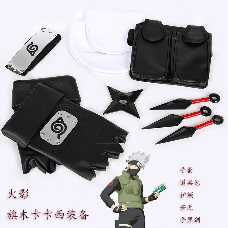 Ninja Set Combination Assembly Flag Maple Roleplaying Kakashi Gloves Kunai Forehead Protector Bandana Performance Costume cos school party Store
