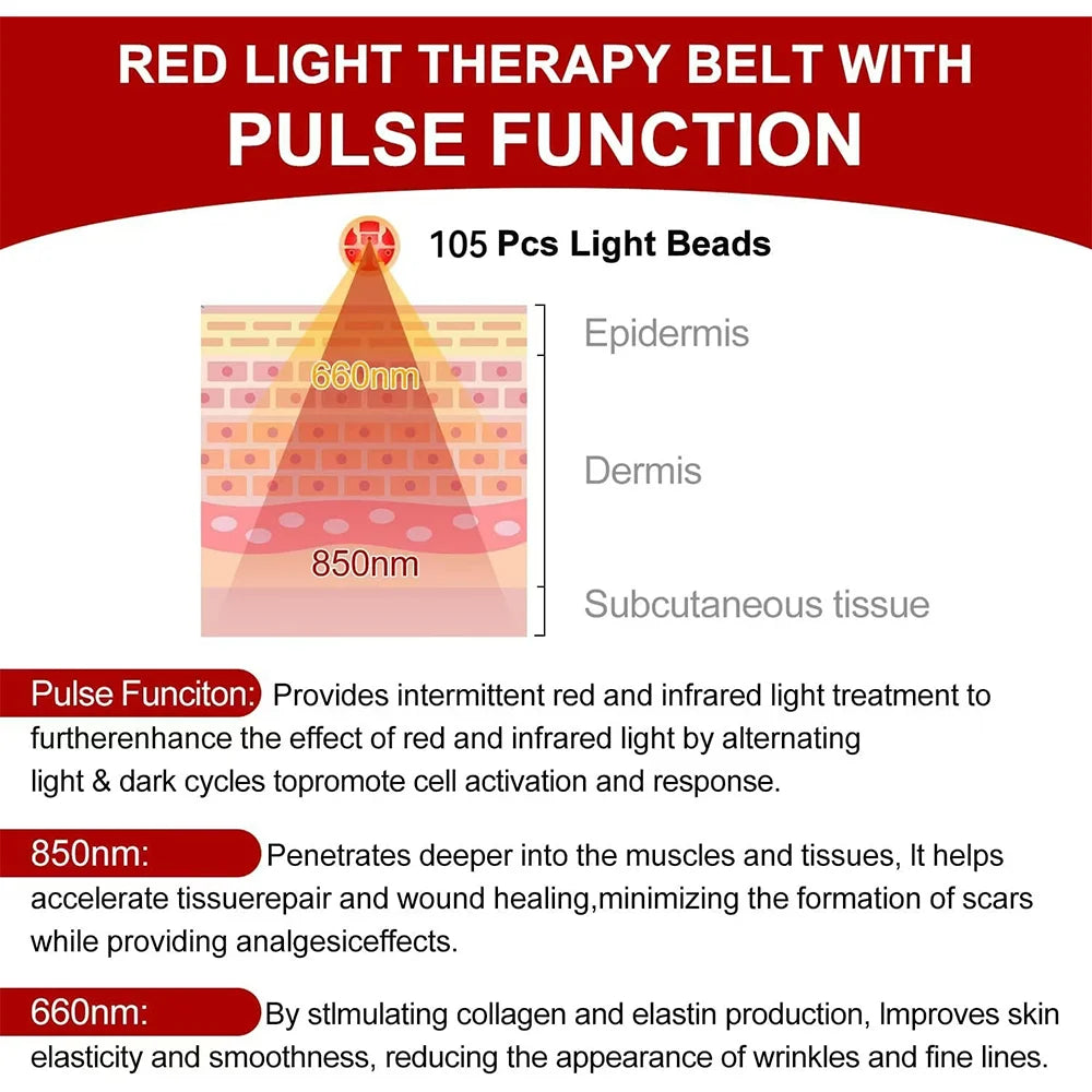 Red ＆Infrared LED Light Therapy Belt 850nm 660nm Back Pain Relief Wrap Burn Fat Wrap Slimming Machine Waist Heat Pad Full Body ZongKung Healthy Life Store
