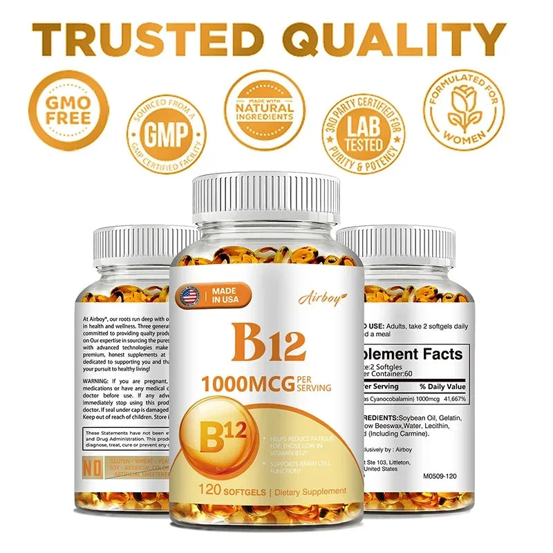 Vitamin B12 - for Mood, Brain, Nervous System, Energy, Metabolism, Relieve Fatigue, Heart Health Charm Alliance Store
