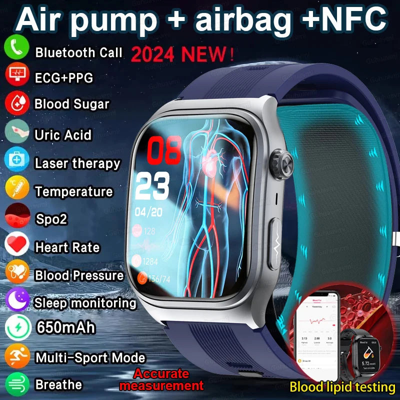 2025 New Medical Grade Air Pump Airbag ECG+PPG Smart Watches Men Women Blood Pressure Glucose Heart rate Bluetooth Call Bracelet GUHUAVMI High-End Smart Wear Store