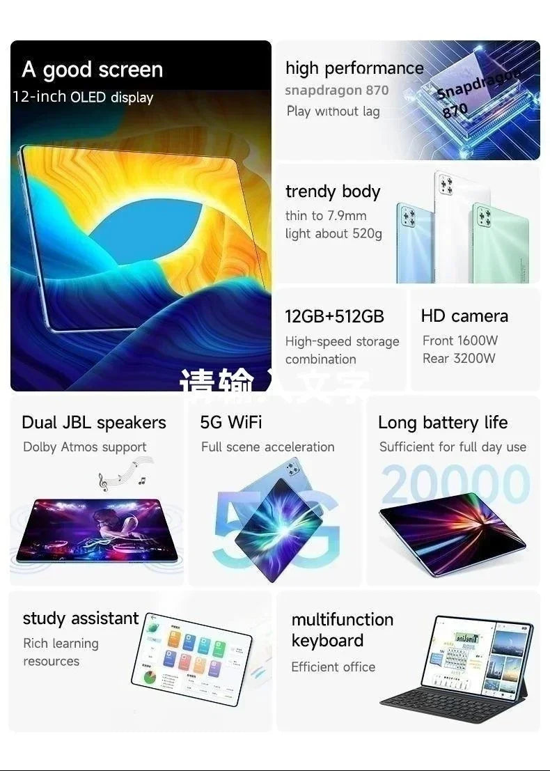 Original Tablet iPad Air Pro 12 Inch 22GB RAM 2TB ROM tablet Android 14 Core Pad Tablet PC Phone Dual Wifi tablette android 태블 Shop1105074093 Store