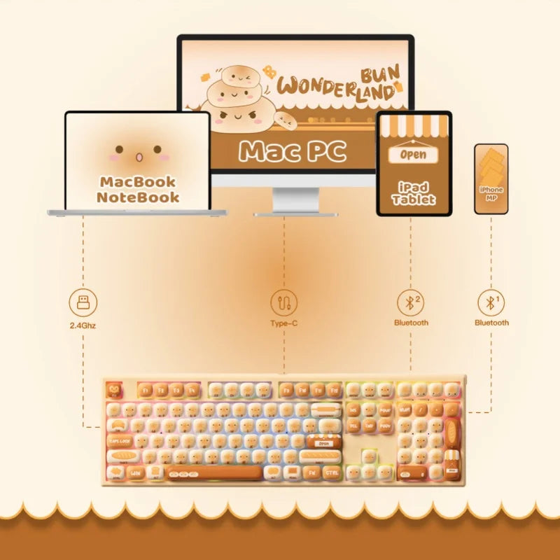 Akko MonsGeek MG108B Bun Wonderland Wireless Mechanical Keyboard MOG Profile RGB 108 Keys Full Size Hot Swap USB / 2.4G / BT 5.0 AKKO Official Store