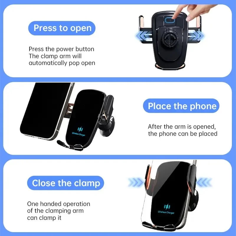 UYUXIO Wireless Car Charger Fast Charge Manual Clamping Air Vent Car Phone Holder for Samsung Android Phones iPhone 16 15 14 13 UYUXIO PSU Store Store