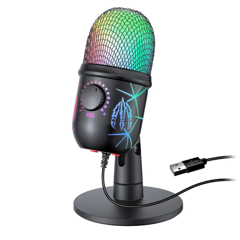 Gaming Microphone USB Microphone for PC Condenser Podcast Mic for Studio Recording with Headphone Jack, Led, Noise Cancellation basix Official Store