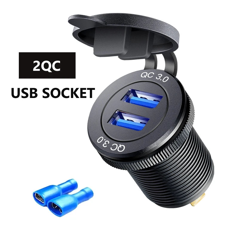 Type c car usb charger socket 12/24V Three Port USB Charger Socket USB-C PD & Dual QC 3.0 For Car Motorcycle Boat RV Fiuzd Car Accessories Store