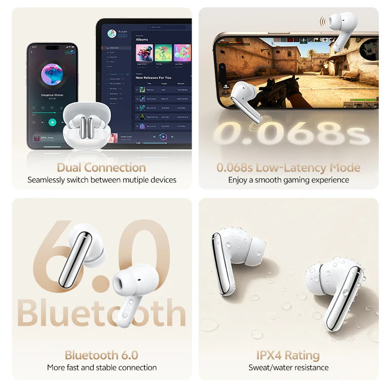QCY Melobuds N20 HT20 Adaptive Hybrid Noise Cancelling -50dB Wireless  Bluetooth 6.0 Earbud 13mm Drivers 6 Mics HD Call Earphone QCY Global Store