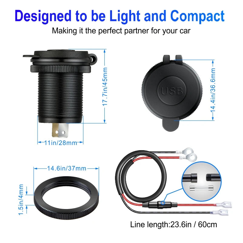 Type c car usb charger socket 12/24V Three Port USB Charger Socket USB-C PD & Dual QC 3.0 For Car Motorcycle Boat RV Fiuzd Car Accessories Store