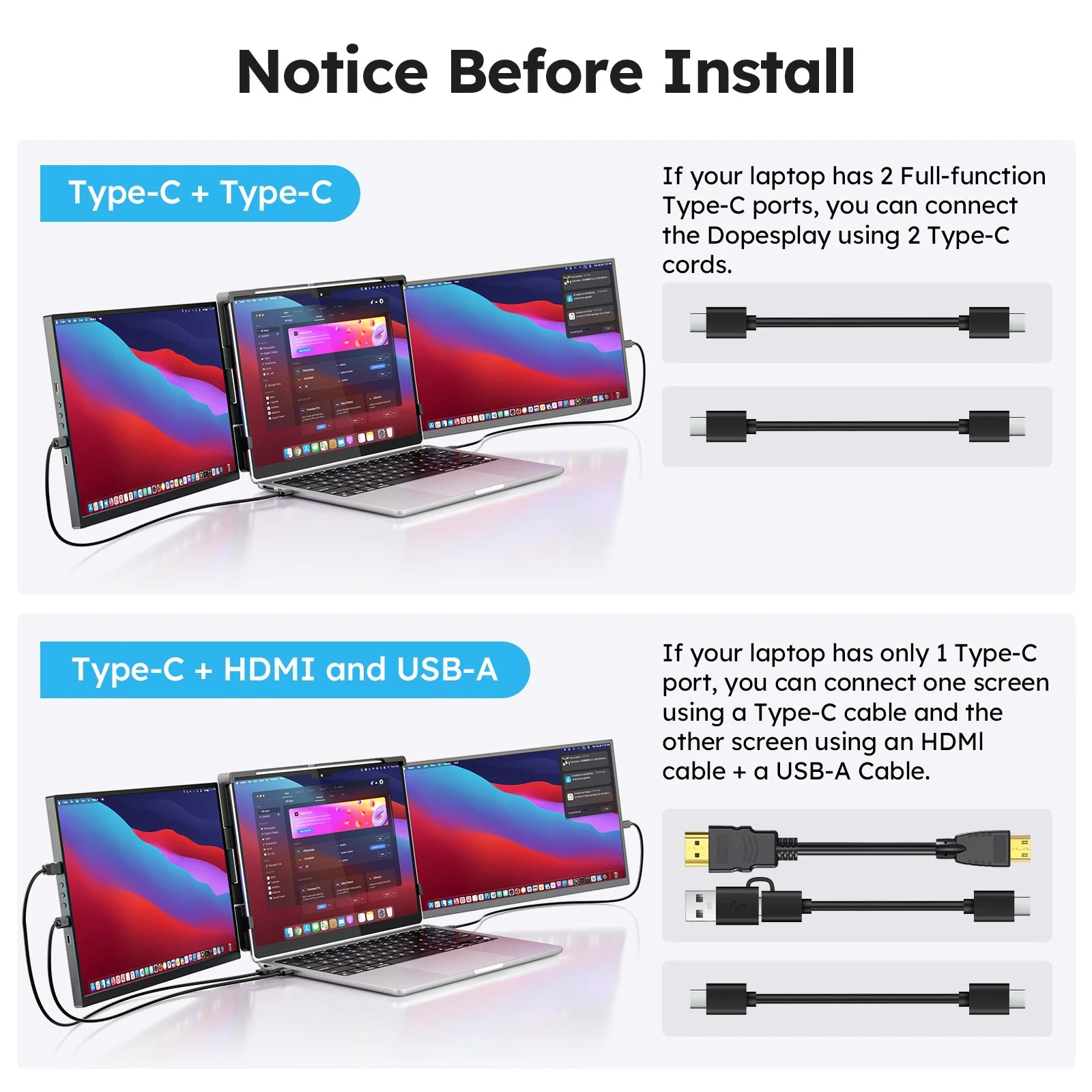 15.6inch Triple Screen Extender For Laptop Travel work Mini PC 1080P FHD IPS Type-C Portable Dual Monitor For 13-17" Mac Chrome Dopesplay Official Store
