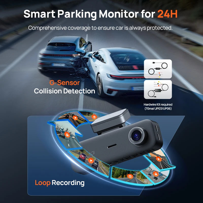 70mai 4K T800E 3-Channel Dash Cam Front Rear Interior 3-in-1 Voice Control 24H Parking Supercapacitor GPS 4K Car DVR 70mai T800E 70mai Official Store