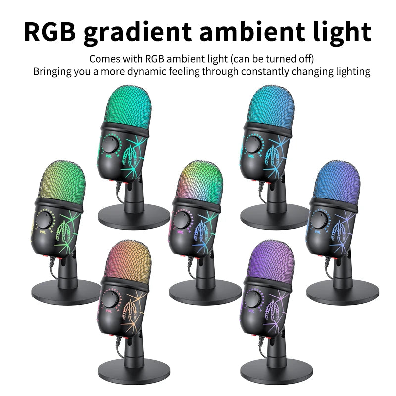 Gaming Microphone USB Microphone for PC Condenser Podcast Mic for Studio Recording with Headphone Jack, Led, Noise Cancellation basix Official Store
