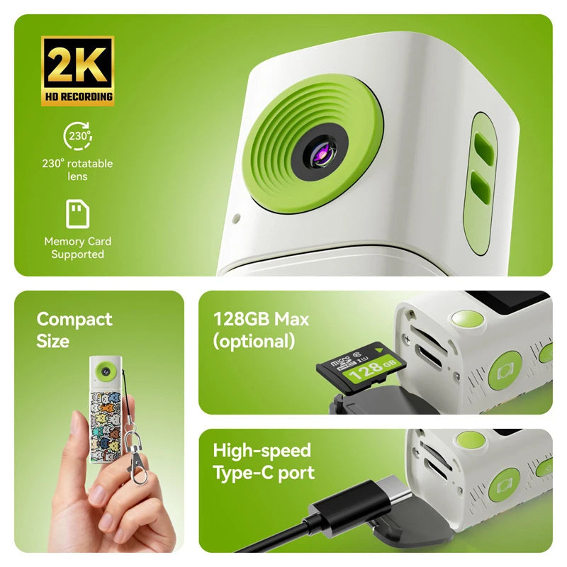 Lenovo G10 Lipstick CCD 2K Mini Thumb Camera Student Action Camera 61° HD Wide-angle Photo Video Recorder in DOPAMINE Colorway Rebel By Birth Store