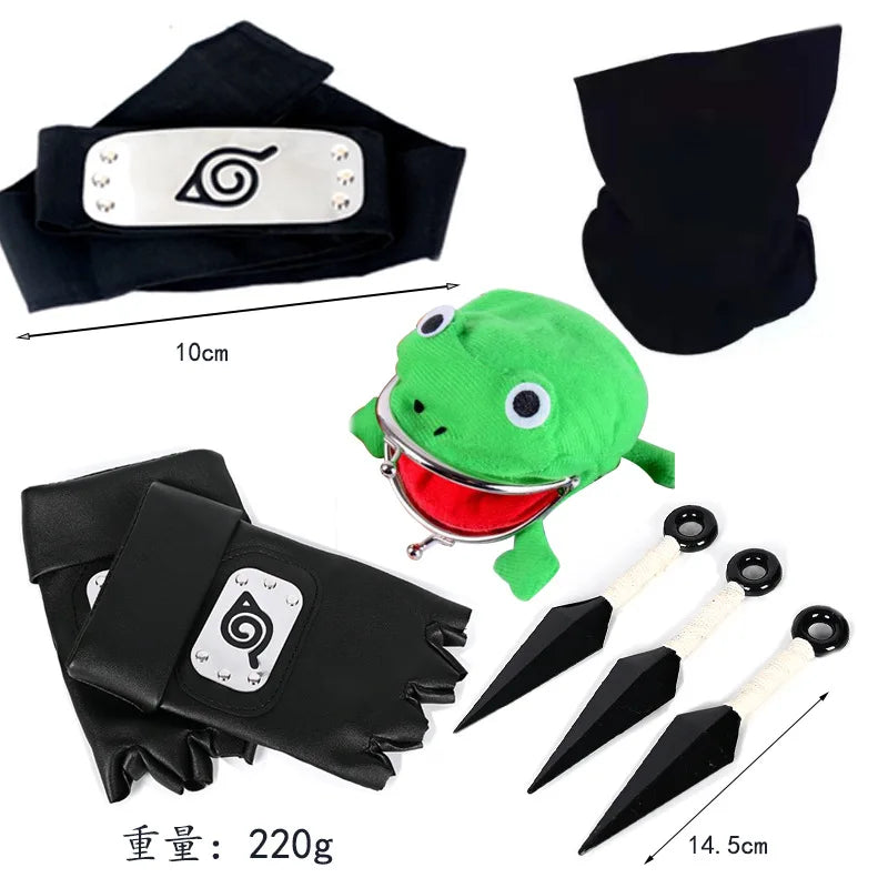 Ninja Set Combination Assembly Flag Maple Roleplaying Kakashi Gloves Kunai Forehead Protector Bandana Performance Costume cos school party Store