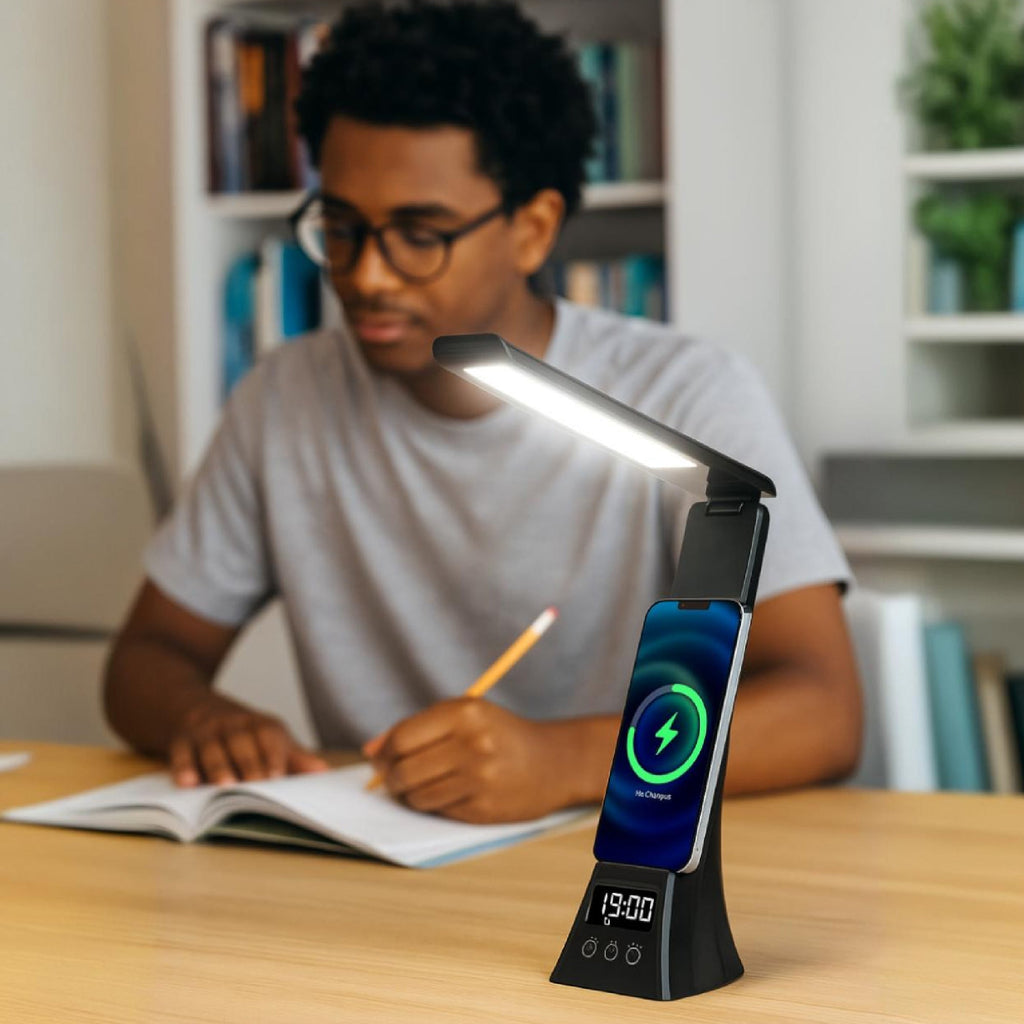 Pursonic 3-in-1 LED Desk Lamp with Wireless Charger and Alarm Clock – Sleek, Smart, and Space-Saving Pursonic