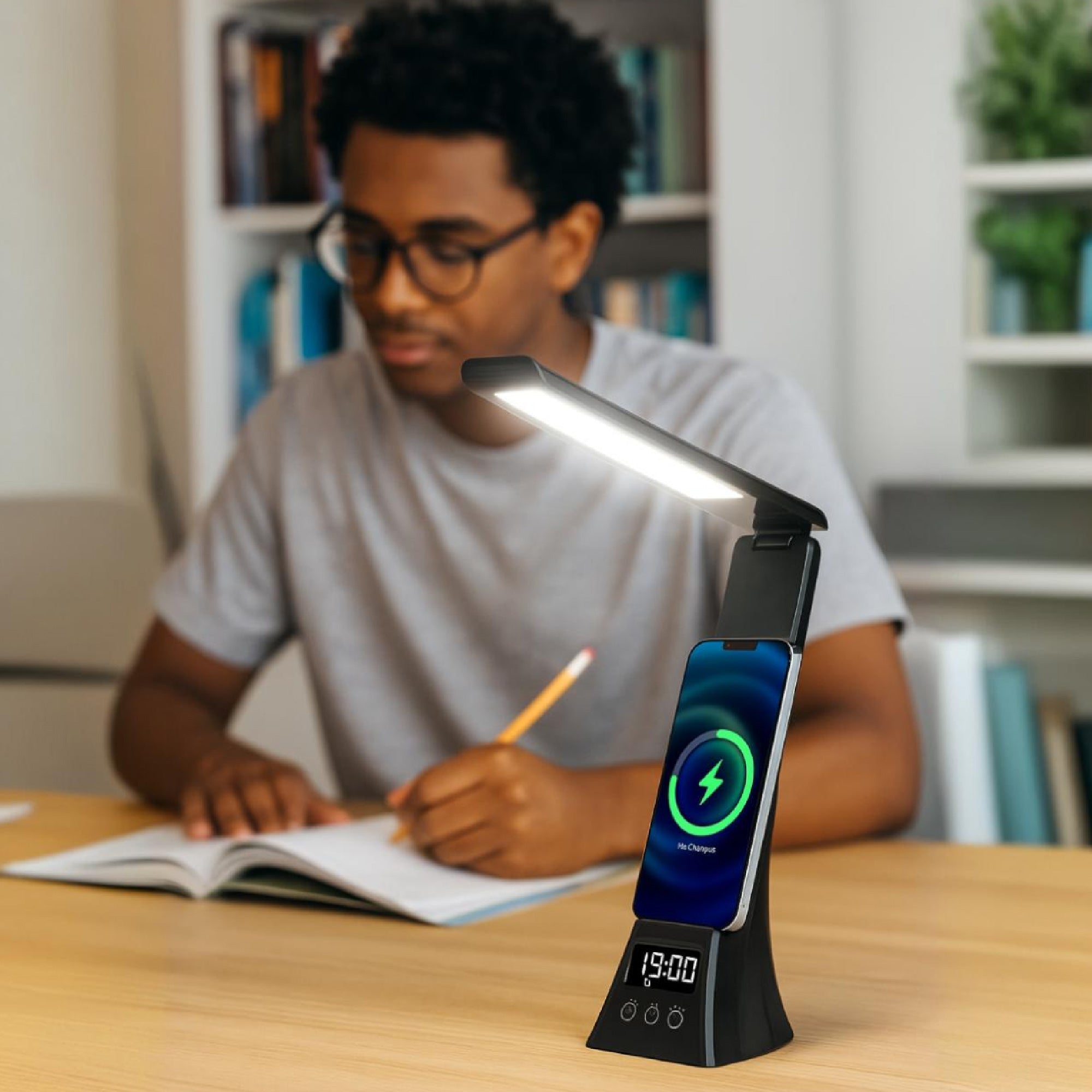 Pursonic 3-in-1 LED Desk Lamp with Wireless Charger and Alarm Clock – Sleek, Smart, and Space-Saving Pursonic