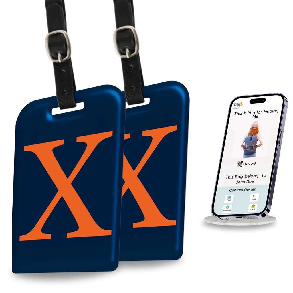 Initials Bag tag X  [pack 2] Global Lost Recovery Service | 2800+ Airports worldwide