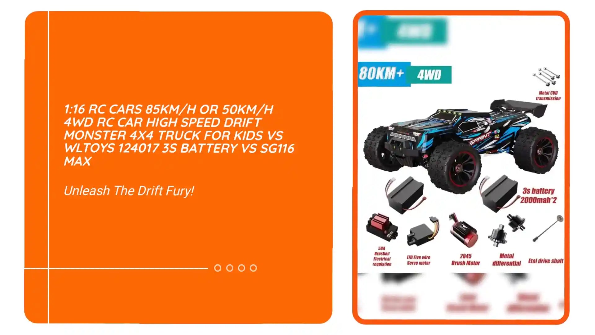 1:16 RC Cars 85KM/H Or 50KM/H 4WD RC Car High Speed Drift Monster 4x4 Truck for Kids vs Wltoys 124017 3s Battery vs SG116 MAX by@Outfy