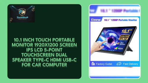 10.1 inch Touch Portable Monitor 1920x1200 Screen IPS LCD 5-point Touchscreen Dual Speaker Type-C HDMI USB-C for Car Computer by@Outfy
